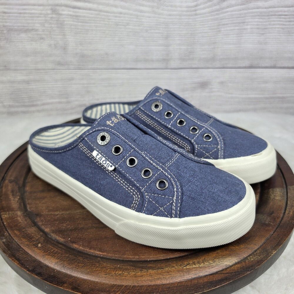 Taos EZ-Soul Slip-On Sneakers Womens 6.5 Lake Blue Denim Canvas Mules Clog NWOT